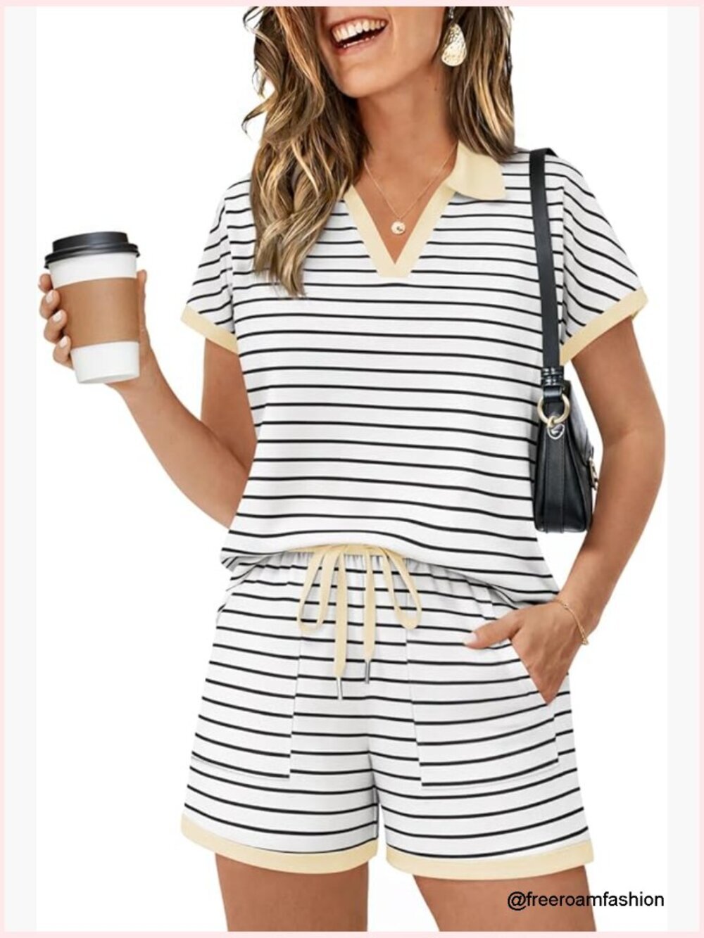 V-Neck Polo Shirt & Drawstring Shorts Lounge Set 2-Piece